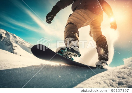 Snowboarder freeride on the slope in snow mountain. Generative AI Snowboarder freeride on the slope in snow mountain. Generative AI 99137597