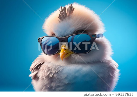 Sweet and funny baby chick wearing in fashion sunglasses. Generative AI 99137635