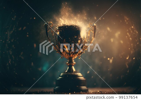 Winner gold trophy with blurred sparks on background. Generative AI Winner gold trophy with blurred sparks on background. Generative AI 99137654
