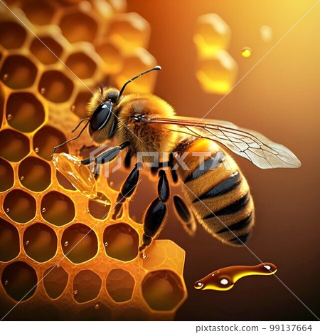 Honey bee with honey. Generative AI Honey bee with honey. Generative AI 99137664