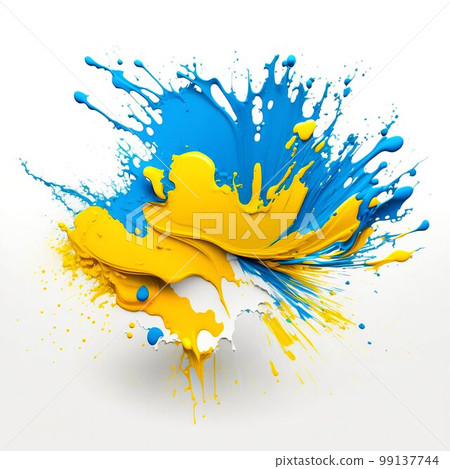 Paint spray spalsh blot in ukrainian blue and yellow colors. Generative AI Paint spray spalsh blot in ukrainian blue and yellow colors. Generative AI 99137744