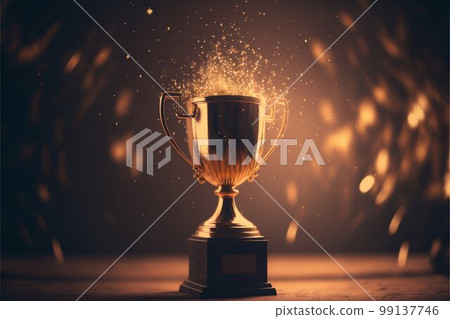 Winner gold trophy with blurred sparks on background. Generative AI Winner gold trophy with blurred sparks on background. Generative AI 99137746