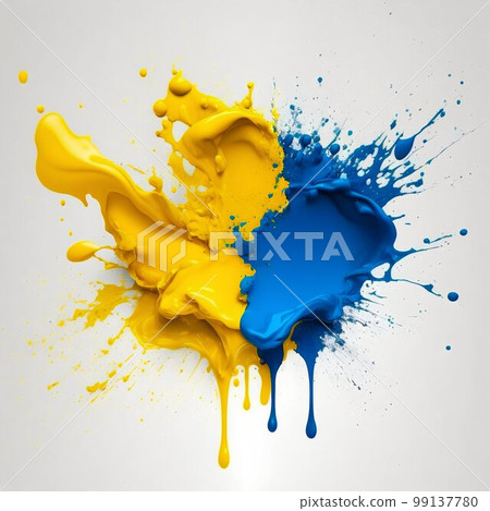 Paint spray spalsh blot in ukrainian blue and yellow colors. Generative AI Paint spray spalsh blot in ukrainian blue and yellow colors. Generative AI 99137780