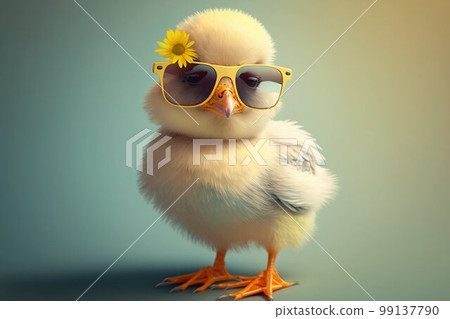 Sweet and funny baby chick wearing in fashion sunglasses. Generative AI 99137790