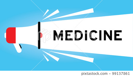 Color megaphone icon with word medicine in white banner on blue background Color megaphone icon with word medicine in white banner on blue background 99137861