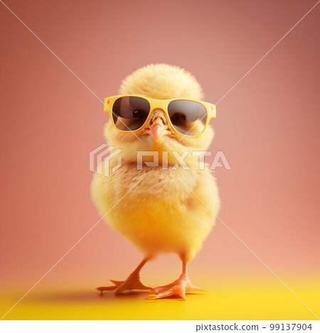 Sweet and funny baby chick wearing in fashion sunglasses. Generative AI Sweet and funny baby chick wearing in fashion sunglasses. Generative AI 99137904
