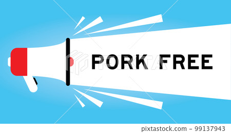 Color megaphone icon with word pork free in white banner on blue background 99137943