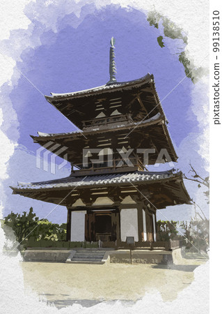 水彩畫法寶寺三層塔,奈良縣生駒郡斑鳩町 水彩畫法寶寺三層塔,奈良縣生駒郡斑鳩町 99138510