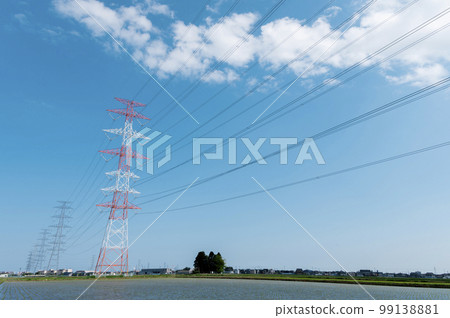 Paddy field and high voltage grid Paddy field and high voltage grid 99138881
