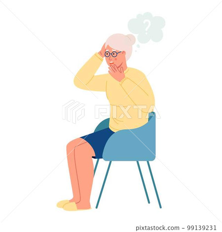 Elderly grandmother has Alzheimers disease and she looks lost. Memory loss, and problem of concentration for elderly people 99139231