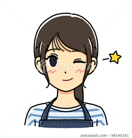Illustration of a young housewife winking (bust up) 99140161