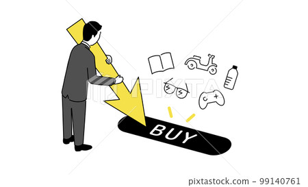 一個人點擊購買按鈕的簡單圖示，矢量 99140761