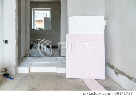 insulation of floors with polystyrene on the construction site 99141787