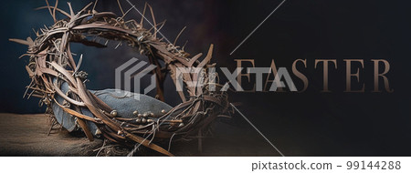 Ilustration of thorn crown, symbol of Christianity,created with Generative AI technology. 99144288