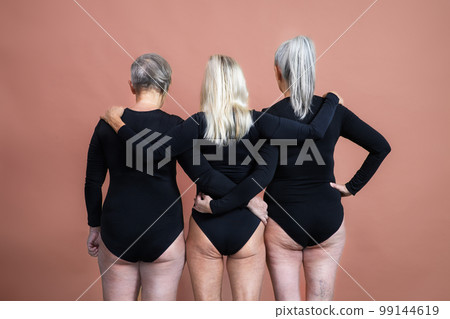 Rear view of senior friends, body positivity concept. 99144619