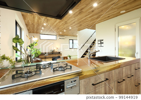 時尚的客廳餐廳廚房形象 時尚的客廳餐廳廚房形象 99144919