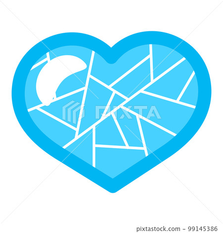 Single blue transparent ice heart in front view 99145386