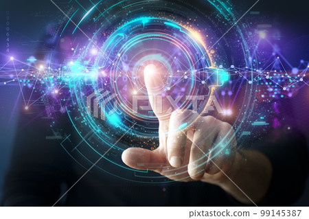 High technologies of the future.User on the holographic interface. Created with generative Ai technology 99145387