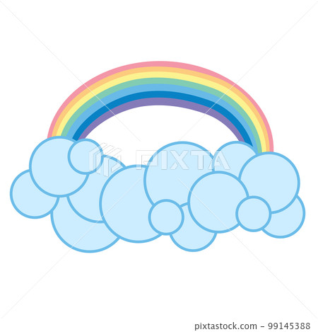 Colored rainbow with blue clouds clouds, vector 99145388