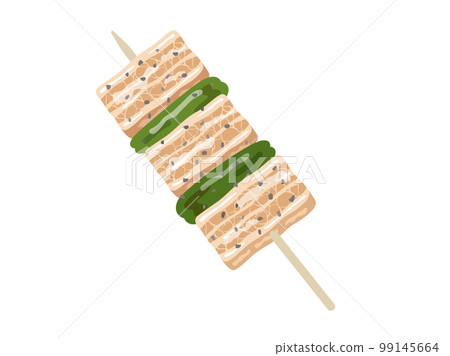Illustration of skewers of pork belly and pepper 99145664