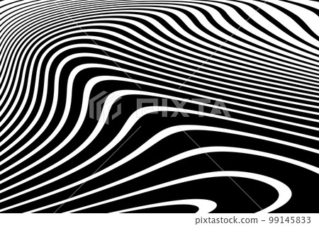 Abstract Black and White Wavy Lines Pattern with 3D Illusion Effect. Vector Art. Abstract Black and White Wavy Lines Pattern with 3D Illusion Effect. Vector Art. 99145833