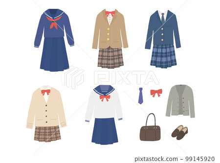 Hand-drawn illustration set of girls' uniforms (color / no outline) 99145920