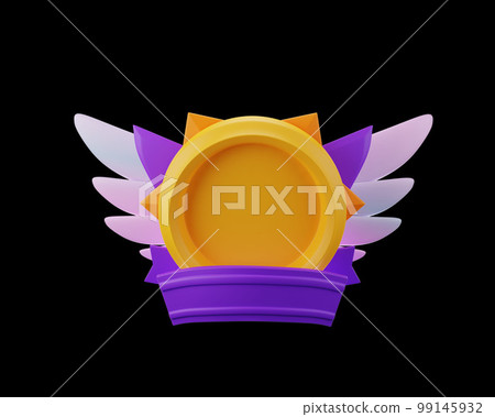 3D game badge, avatar circle frame, medieval fantasy ranking icon render, spread wings, crown.  99145932