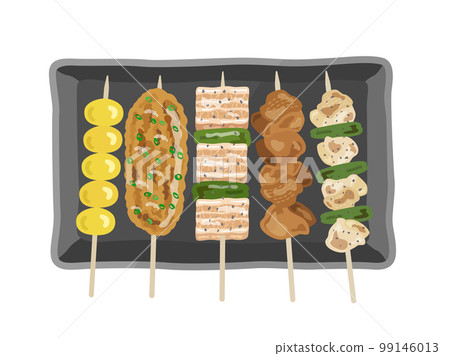 Illustration of a yakitori set served on a plate 99146013
