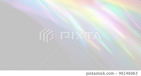 Rainbow light prism effect, transparent background. Hologram reflection, crystal flare leak shadow overlay. Vector illustration of abstract blurred iridescent light backdrop. Rainbow light prism effect, transparent background. Hologram reflection, crystal flare leak shadow overlay. Vector illustration of abstract blurred iridescent light backdrop. 99146063