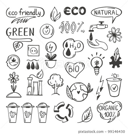 Eco doodle set. Ecology energy and electricity... - Stock Illustration ...