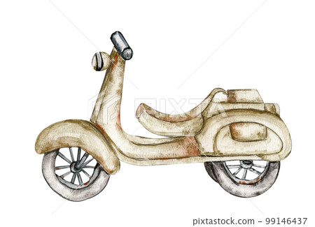 Watercolor hand drawn rusty motorbike. Cute hand painted illustration for greeting cards, prints, souvenirs,post cards. Illustartion isolated with white backround . Watercolor hand drawn rusty motorbike. Cute hand painted illustration for greeting cards, prints, souvenirs,post cards. Illustartion isolated with white backround . 99146437