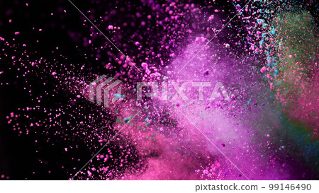 Colored powder explosion. Abstract closeup dust on backdrop. Colored powder explosion. Abstract closeup dust on backdrop. 99146490