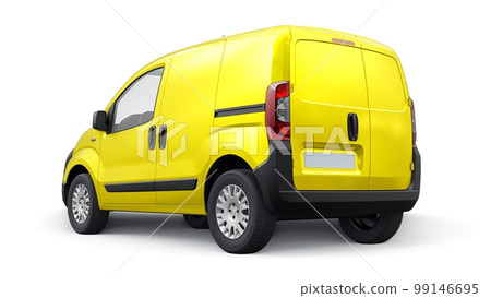 Yellow Small commercial delivery van on a white background. Courier delivery of orders. 3d rendering Yellow Small commercial delivery van on a white background. Courier delivery of orders. 3d rendering 99146695
