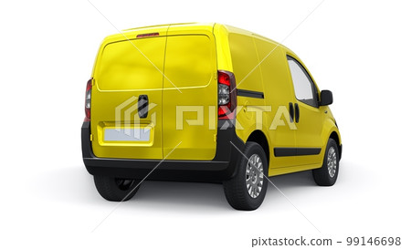 Yellow Small commercial delivery van on a white background. Courier delivery of orders. 3d rendering Yellow Small commercial delivery van on a white background. Courier delivery of orders. 3d rendering 99146698