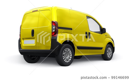 Yellow Small commercial delivery van on a white background. Courier delivery of orders. 3d rendering Yellow Small commercial delivery van on a white background. Courier delivery of orders. 3d rendering 99146699