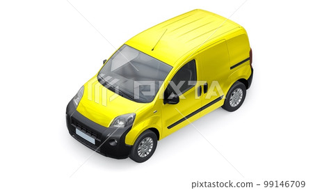 Yellow Small commercial delivery van on a white background. Courier delivery of orders. 3d rendering Yellow Small commercial delivery van on a white background. Courier delivery of orders. 3d rendering 99146709