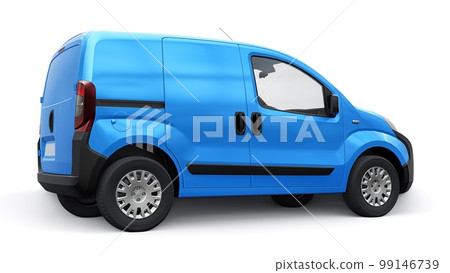 Blue Small commercial delivery van on a white background. Courier delivery of orders. 3d rendering Blue Small commercial delivery van on a white background. Courier delivery of orders. 3d rendering 99146739