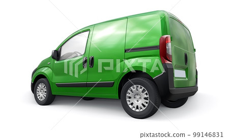 Small commercial green delivery van on a white background. Courier delivery of orders. 3d rendering Small commercial green delivery van on a white background. Courier delivery of orders. 3d rendering 99146831