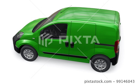 Small commercial green delivery van on a white background. Courier delivery of orders. 3d rendering 99146843