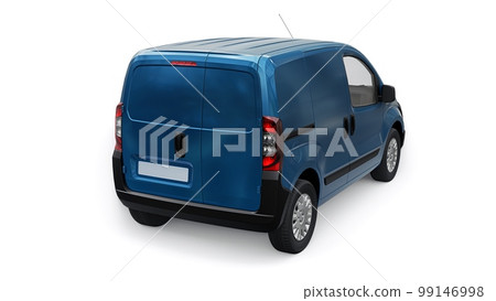 Blue Small commercial delivery van on a white background. Courier delivery of orders. 3d rendering Blue Small commercial delivery van on a white background. Courier delivery of orders. 3d rendering 99146998