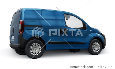 Blue Small commercial delivery van on a white background. Courier delivery of orders. 3d rendering Blue Small commercial delivery van on a white background. Courier delivery of orders. 3d rendering 99147002