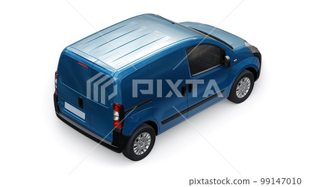 Blue Small commercial delivery van on a white background. Courier delivery of orders. 3d rendering Blue Small commercial delivery van on a white background. Courier delivery of orders. 3d rendering 99147010