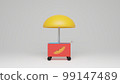3d illustration hot dog stall with yellow umbrella 99147489