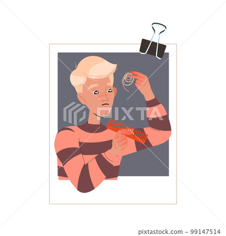 Blond Man with Wig Clump Losing His Hair Suffer from Alopecia or Baldness Vector Illustration Blond Man with Wig Clump Losing His Hair Suffer from Alopecia or Baldness Vector Illustration 99147514