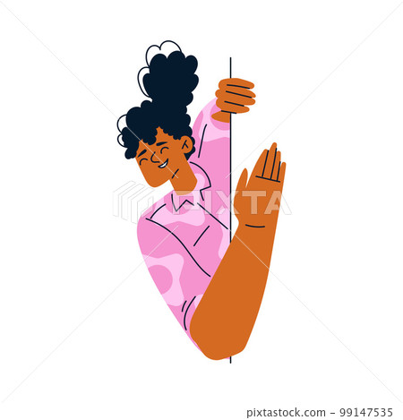 African American Woman Character Looking Out and Peeking from Corner or Wall Vector Illustration African American Woman Character Looking Out and Peeking from Corner or Wall Vector Illustration 99147535