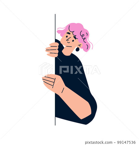 Woman Character Looking Out and Peeking from Corner or Wall Vector Illustration Woman Character Looking Out and Peeking from Corner or Wall Vector Illustration 99147536