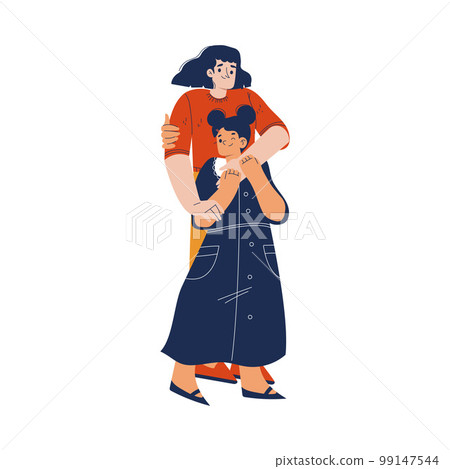 Happy Mom and Daughter Hugging Feeling Love and Positive Emotion Vector Illustration 99147544