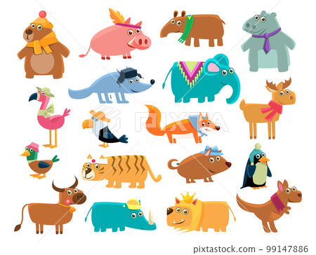 Cute Animal Sticker Isolated on White Background Big Vector Set 99147886