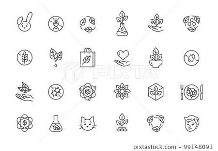 Eco icons collection. No gluten, children safe, no tested animal signs. Marks for food, clothes, plastic, toys, kitchen tools and cosmetics. Fresh organic vector symbols Eco icons collection. No gluten, children safe, no tested animal signs. Marks for food, clothes, plastic, toys, kitchen tools and cosmetics. Fresh organic vector symbols 99148091