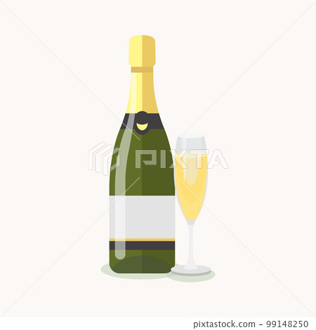 Champagne bottle with glass. Flat illustration. 99148250